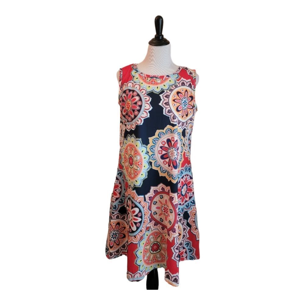 NWOT XL Blue Multicolor Tank Dress with Pockets
